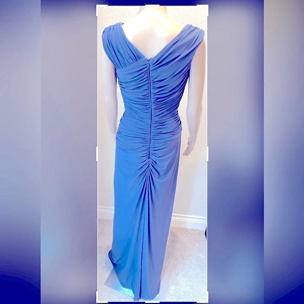 ADRIANNA PAPELL evening grey formal maxi dress w/ front split. - Picture 4 of 8